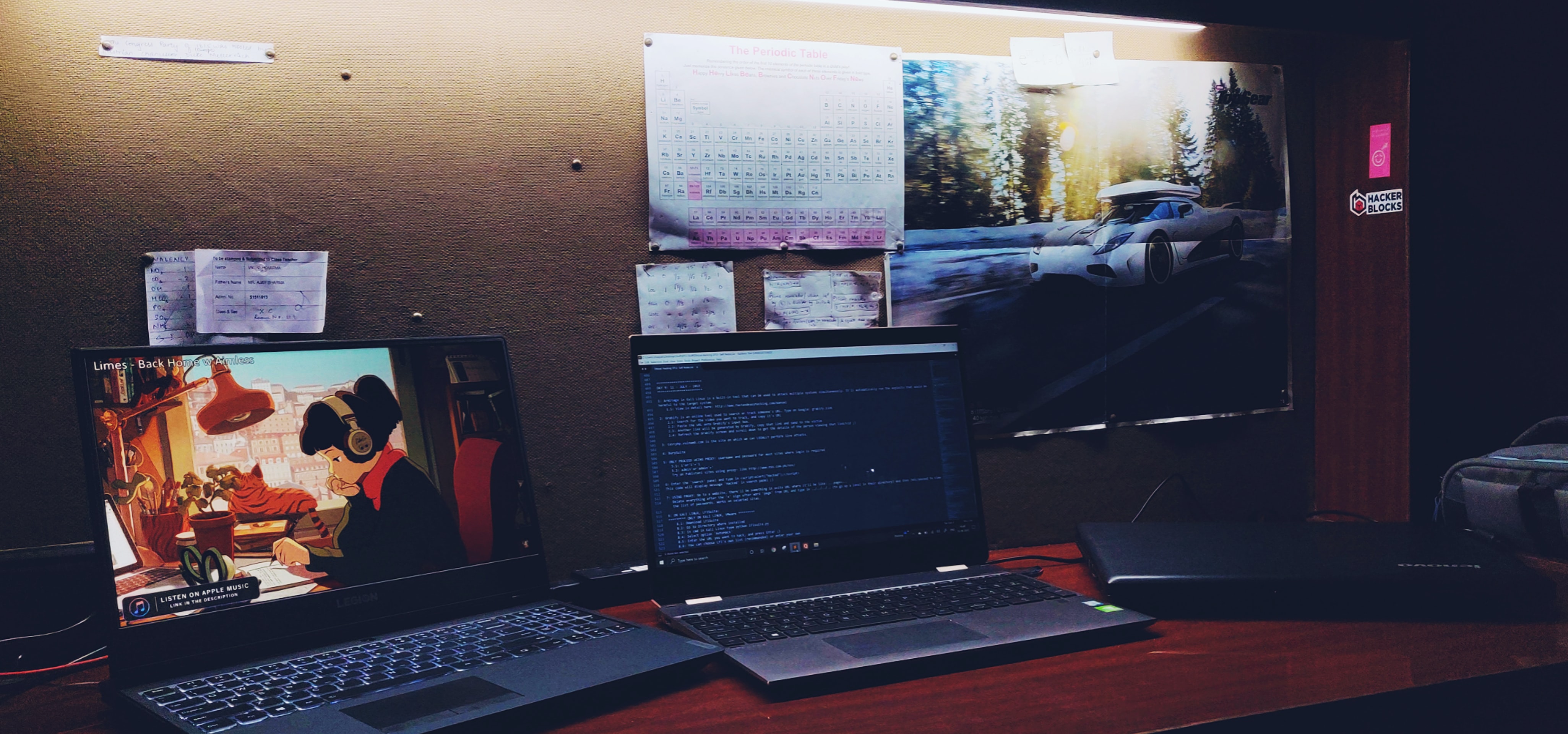 A dimmed desk environment with the LoFi girl featured alongside an open code editor